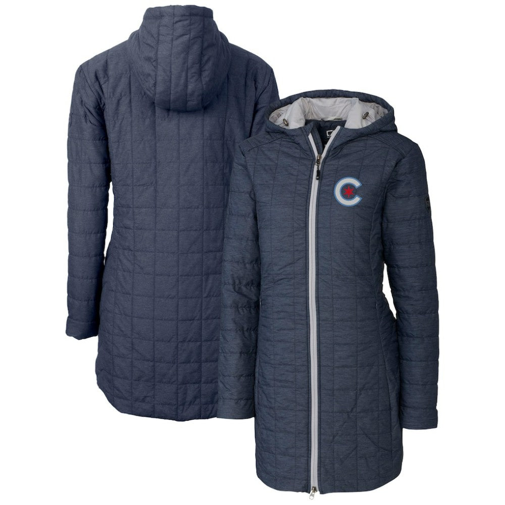 Chicago Cubs Cutter & Buck Women's City Connect Rainier PrimaLoft Eco Insulated Hooded Long Coat Anthracite