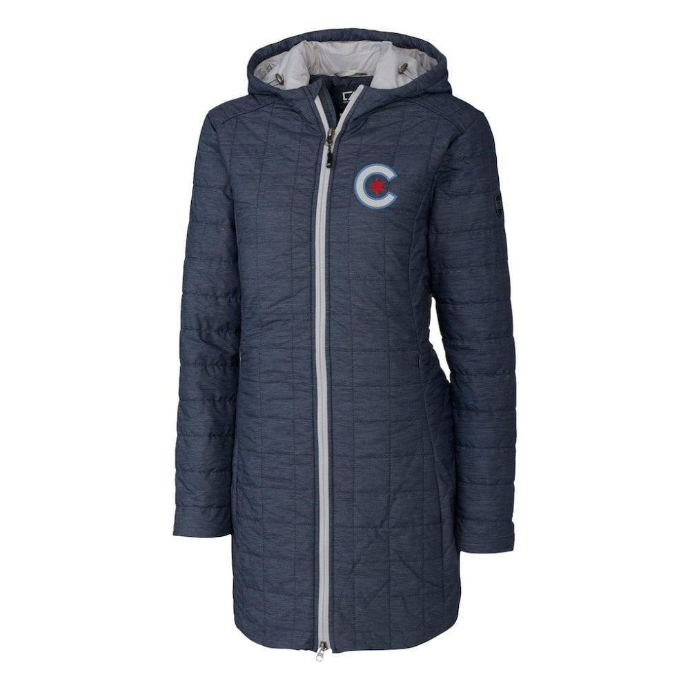 Chicago Cubs Cutter & Buck Women's City Connect Rainier PrimaLoft Eco Insulated Hooded Long Coat Anthracite