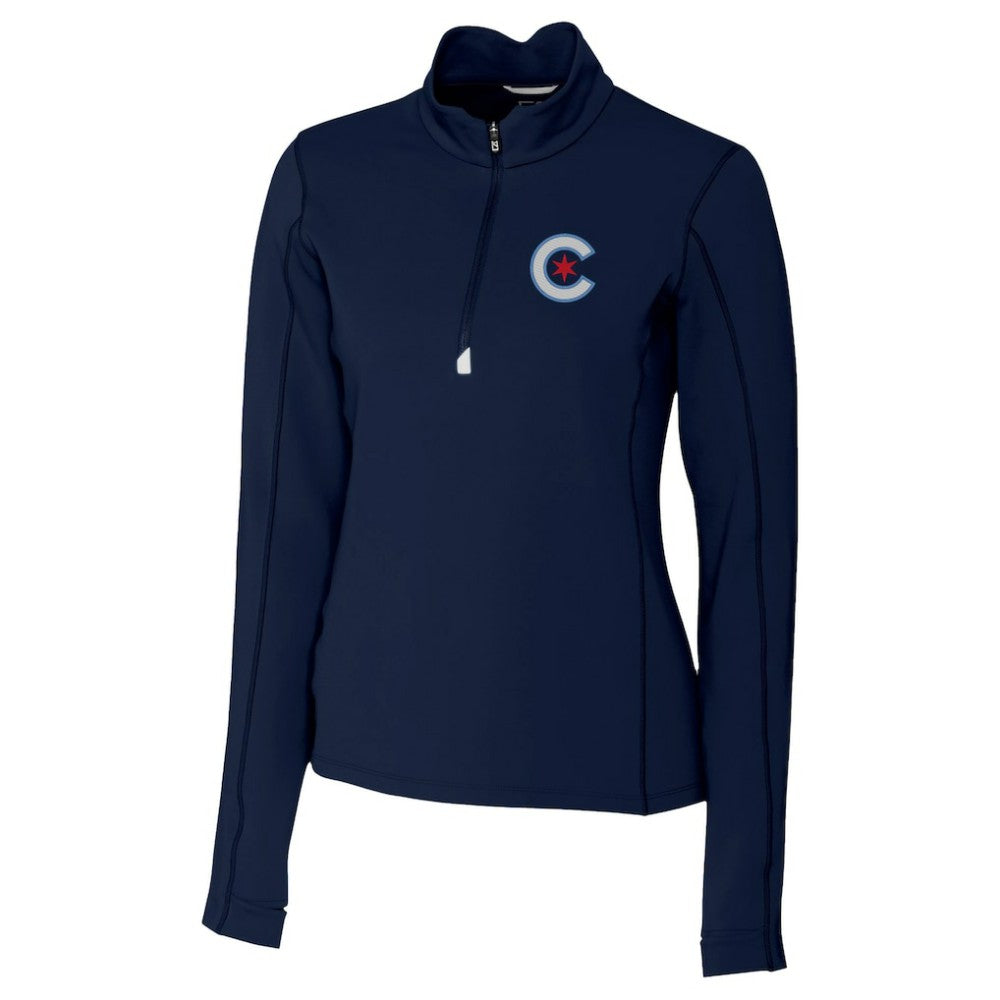 Chicago Cubs Cutter & Buck Women's City Connect Traverse Stretch Quarter-Zip Pullover Top Navy