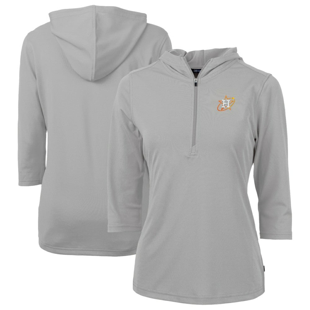 Houston Astros Cutter & Buck Women's City Connect Virtue Eco Pique Recycled Half-Zip Pullover Hoodie Gray