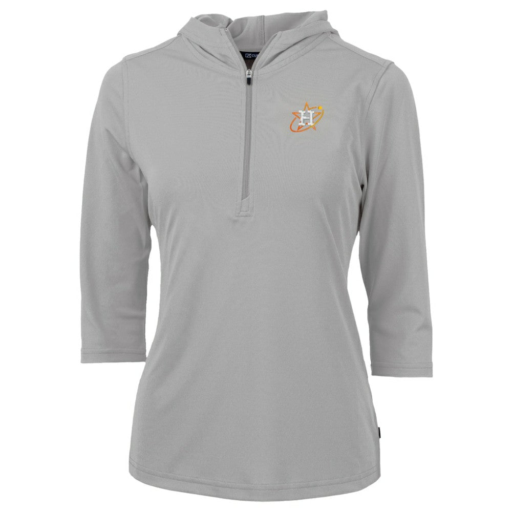 Houston Astros Cutter & Buck Women's City Connect Virtue Eco Pique Recycled Half-Zip Pullover Hoodie Gray