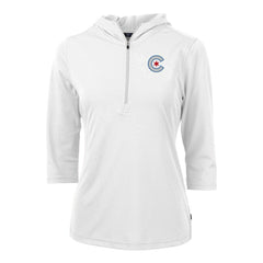 Chicago Cubs Cutter & Buck Women's City Connect Virtue Eco Pique Recycled Half-Zip Pullover Hoodie White