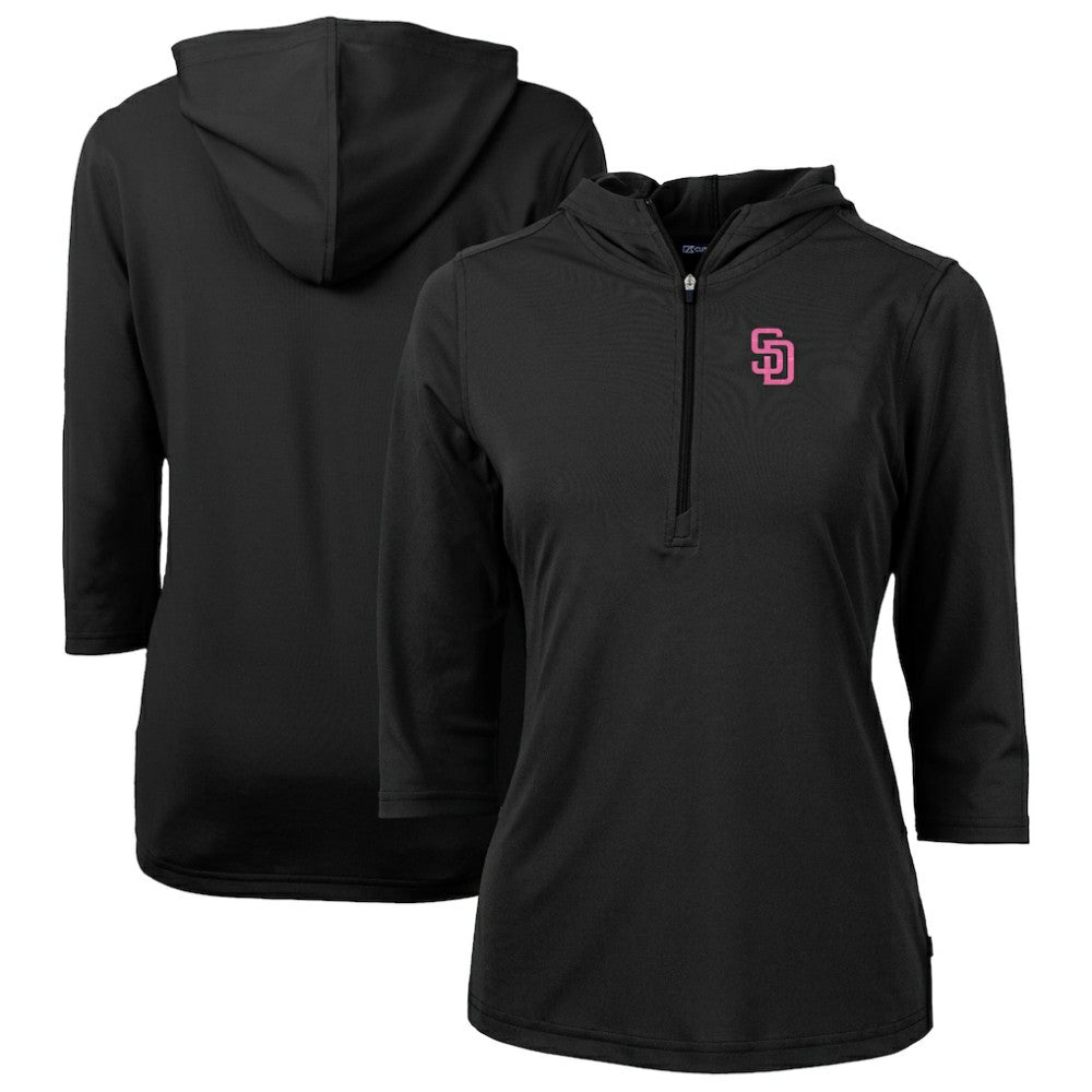 San Diego Padres Cutter & Buck Women's City Connect Virtue Eco Pique Recycled Half-Zip Pullover Hoodie Black