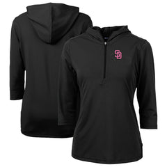 San Diego Padres Cutter & Buck Women's City Connect Virtue Eco Pique Recycled Half-Zip Pullover Hoodie Black