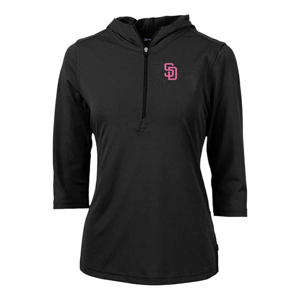 San Diego Padres Cutter & Buck Women's City Connect Virtue Eco Pique Recycled Half-Zip Pullover Hoodie Black