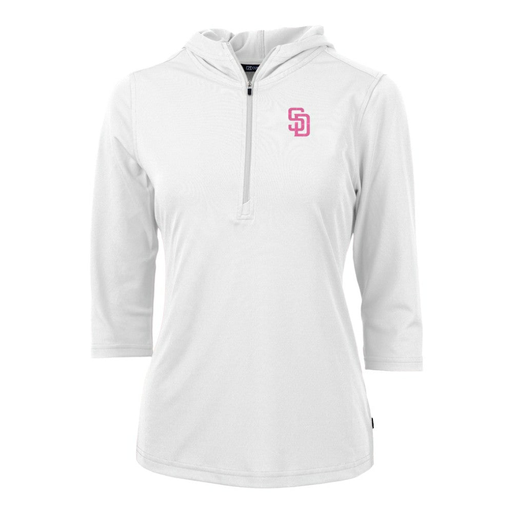 San Diego Padres Cutter & Buck Women's City Connect Virtue Eco Pique Recycled Half-Zip Pullover Hoodie White