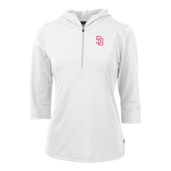 San Diego Padres Cutter & Buck Women's City Connect Virtue Eco Pique Recycled Half-Zip Pullover Hoodie White
