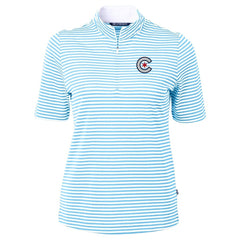 Chicago Cubs Cutter & Buck Women's City Connect Virtue Eco Pique Stripe Recycled Top Powder Blue