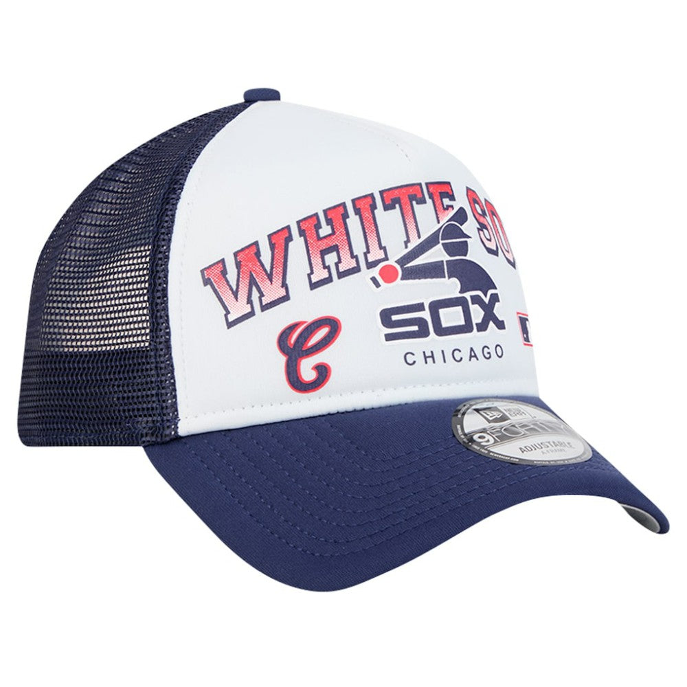 Chicago White Sox Retro Wordmark 9FORTY A-Frame Trucker Adjustable Hat White