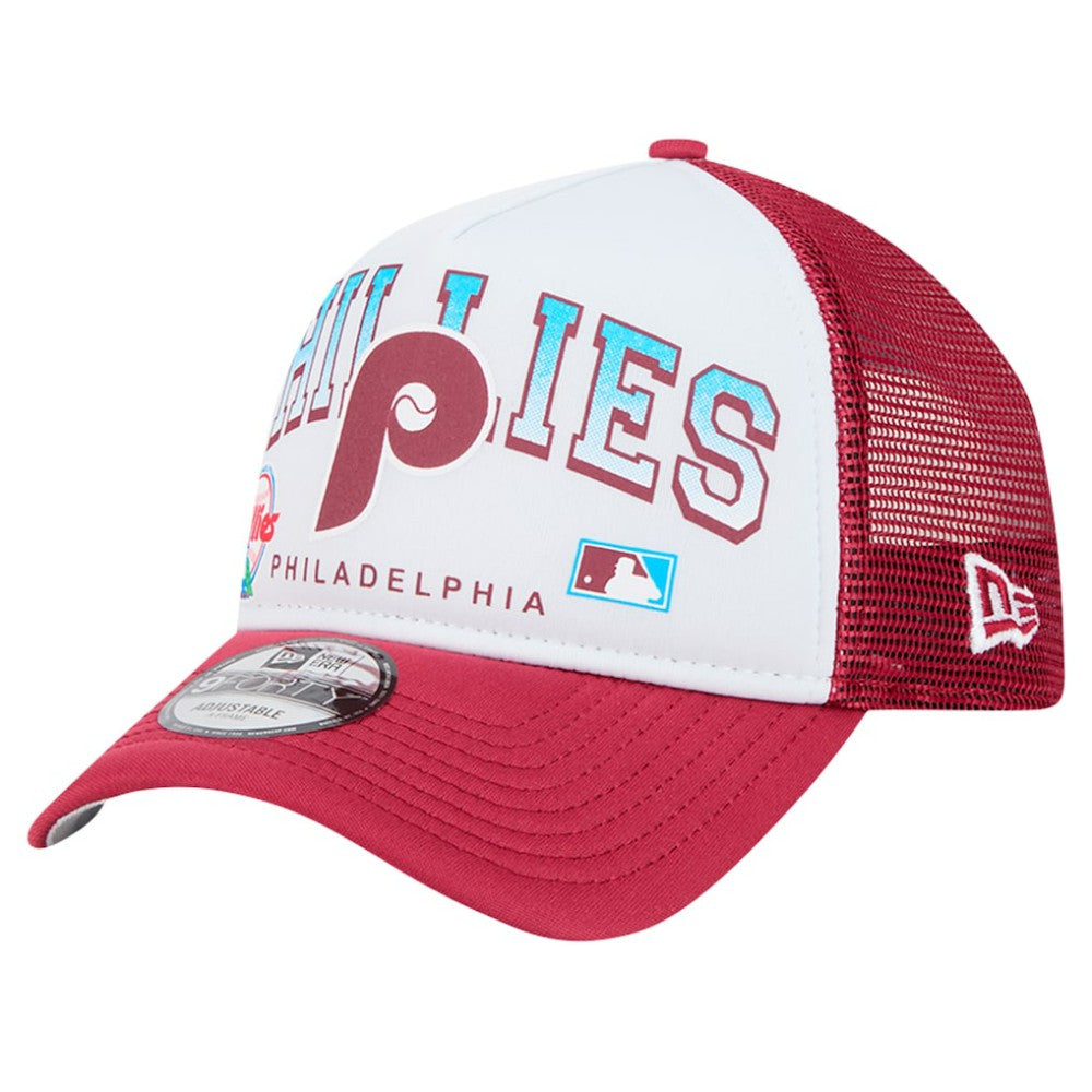Philadelphia Phillies Retro Wordmark 9FORTY A-Frame Trucker Adjustable Hat White