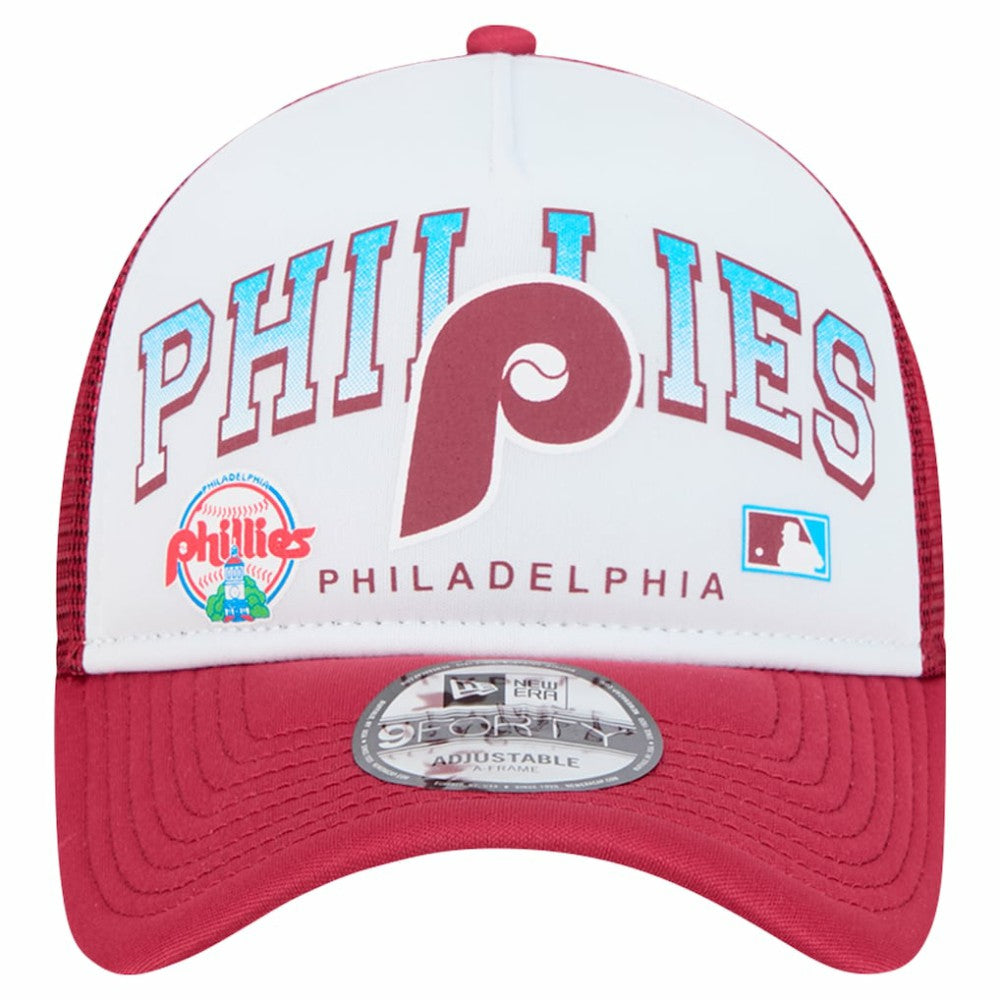 Philadelphia Phillies Retro Wordmark 9FORTY A-Frame Trucker Adjustable Hat White