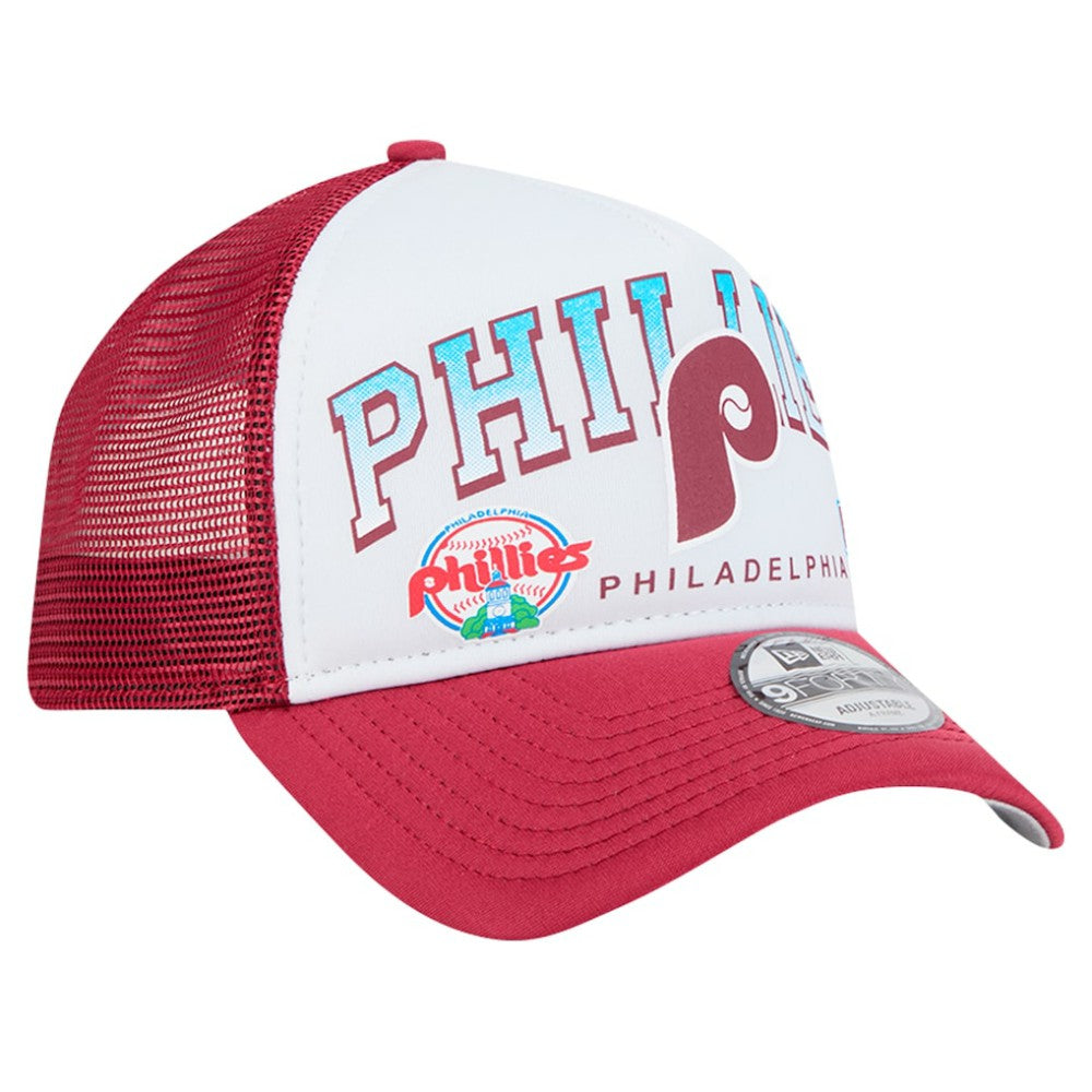 Philadelphia Phillies Retro Wordmark 9FORTY A-Frame Trucker Adjustable Hat White