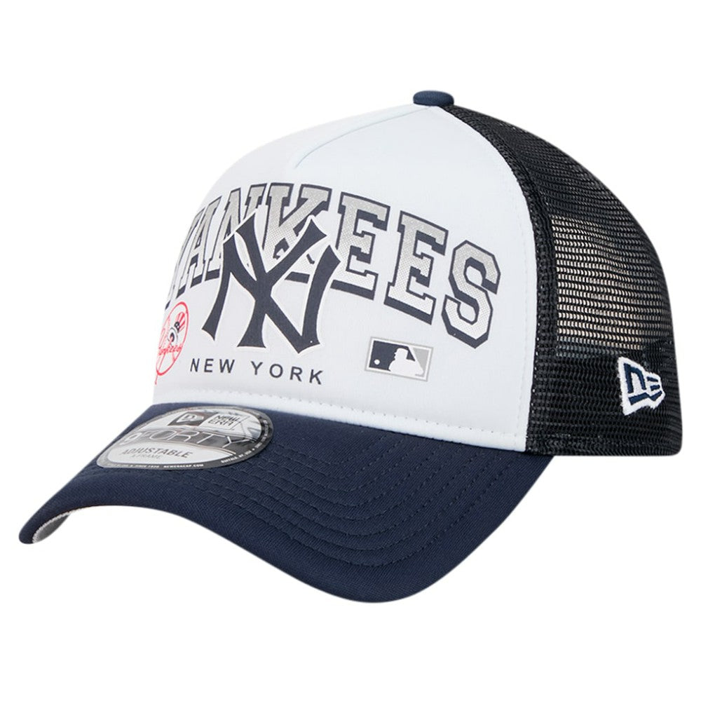 New York Yankees Retro Wordmark 9FORTY A-Frame Trucker Adjustable Hat White