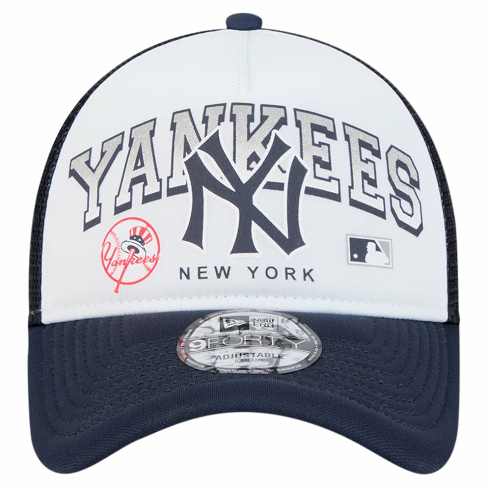 New York Yankees Retro Wordmark 9FORTY A-Frame Trucker Adjustable Hat White