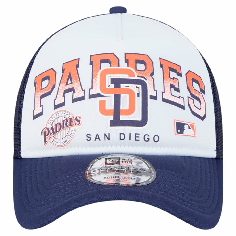 San Diego Padres Retro Wordmark 9FORTY A-Frame Trucker Adjustable Hat White