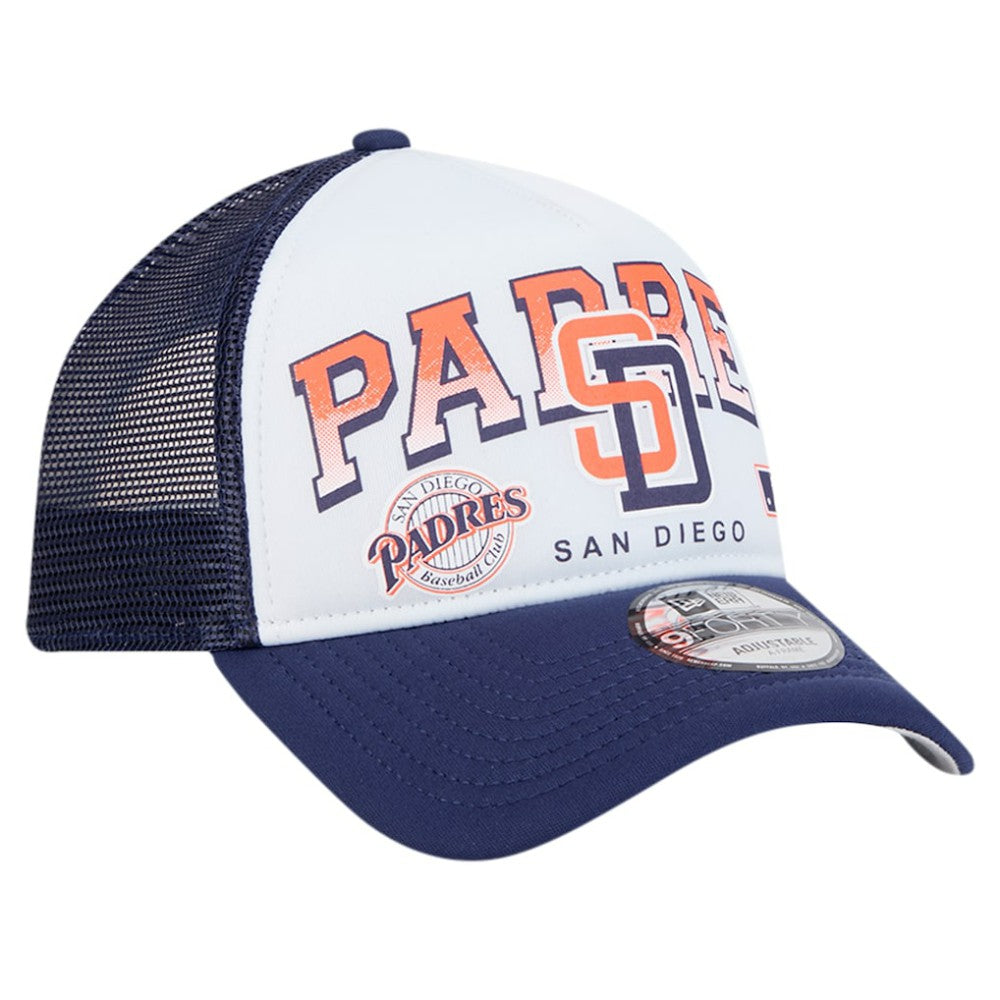 San Diego Padres Retro Wordmark 9FORTY A-Frame Trucker Adjustable Hat White