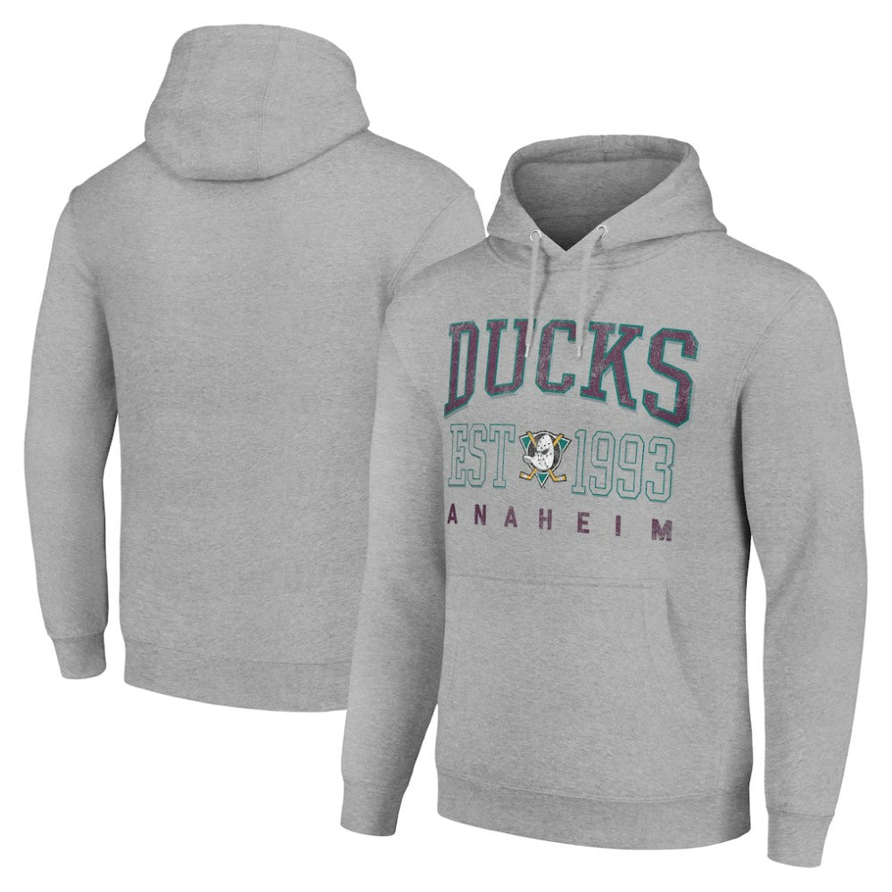 Anaheim Ducks Starter Retro Graphic Pullover Hoodie - Heather Gray Hoodies