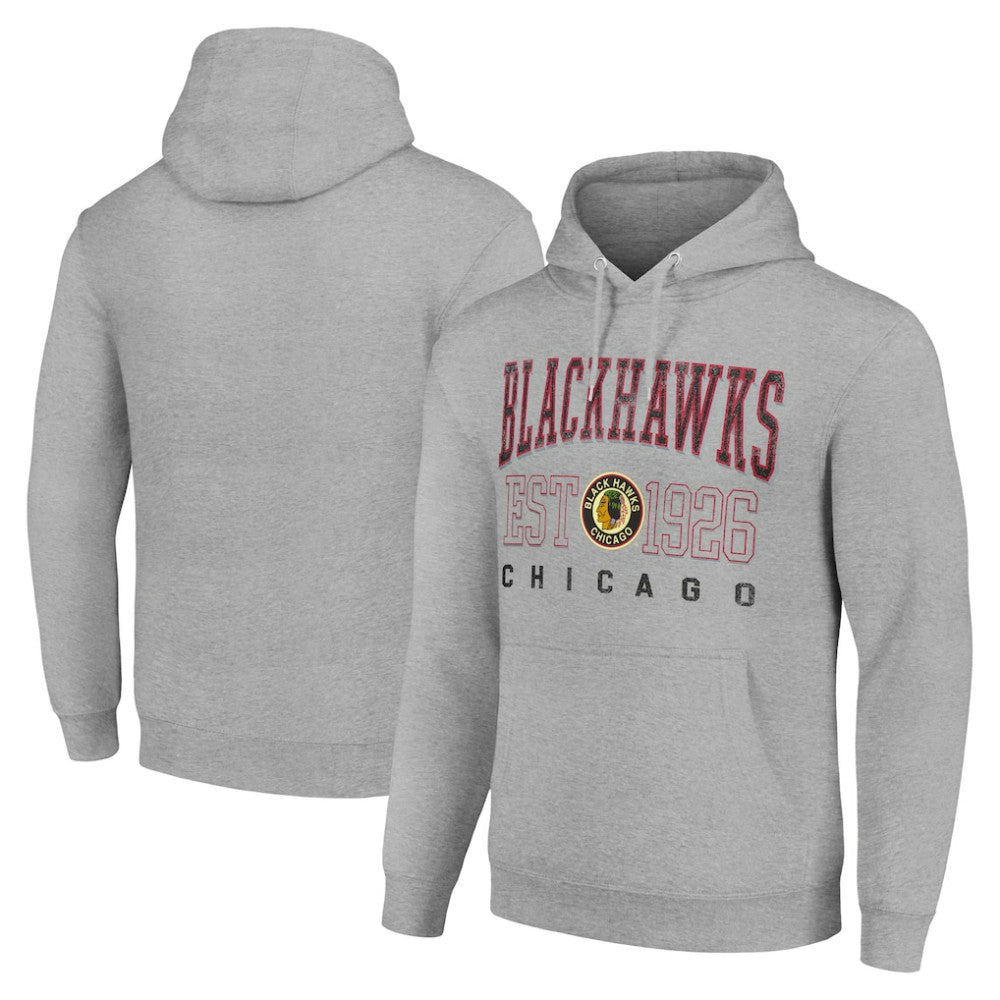 Chicago Blackhawks Starter Retro Graphic Pullover Hoodie - Heather Gray Hoodies