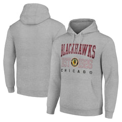 Chicago Blackhawks Starter Retro Graphic Pullover Hoodie - Heather Gray Hoodies