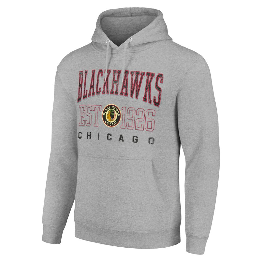 Chicago Blackhawks Starter Retro Graphic Pullover Hoodie - Heather Gray Hoodies