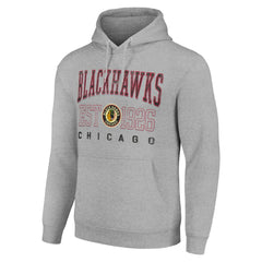 Chicago Blackhawks Starter Retro Graphic Pullover Hoodie - Heather Gray Hoodies