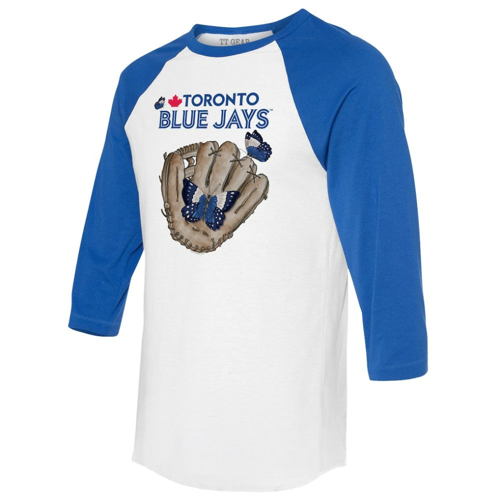 Toronto Blue Jays Tiny Turnip Unisex Butterfly Glove 3/4-Sleeve Raglan T-Shirt White/Royal