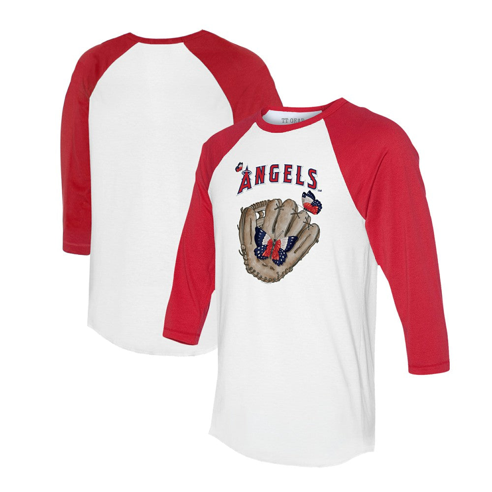 Los Angeles Angels Tiny Turnip Unisex Butterfly Glove 3/4-Sleeve Raglan T-Shirt White/Red