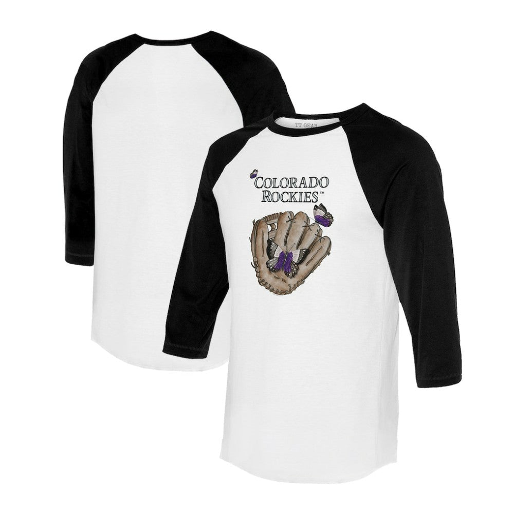 Colorado Rockies Tiny Turnip Unisex Butterfly Glove 3/4-Sleeve Raglan T-Shirt White/Black