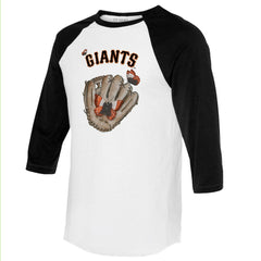 San Francisco Giants Tiny Turnip Unisex Butterfly Glove 3/4-Sleeve Raglan T-Shirt White/Black