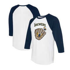 Milwaukee Brewers Tiny Turnip Unisex Butterfly Glove 3/4-Sleeve Raglan T-Shirt White/Navy