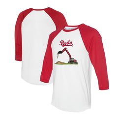 Cincinnati Reds Tiny Turnip Unisex Excavator 3/4-Sleeve Raglan T-Shirt White/Red