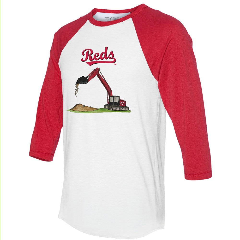 Cincinnati Reds Tiny Turnip Unisex Excavator 3/4-Sleeve Raglan T-Shirt White/Red