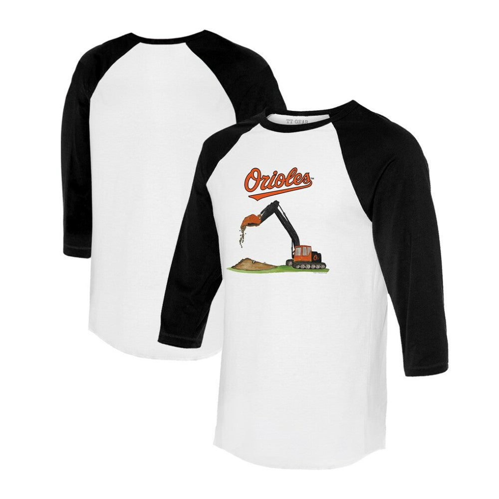 Baltimore Orioles Tiny Turnip Unisex Excavator 3/4-Sleeve Raglan T-Shirt White/Black