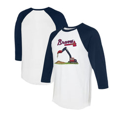 Atlanta Braves Tiny Turnip Unisex Excavator 3/4-Sleeve Raglan T-Shirt White/Navy