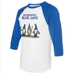 Toronto Blue Jays Tiny Turnip Unisex Gnomes 3/4-Sleeve Raglan T-Shirt White/Royal