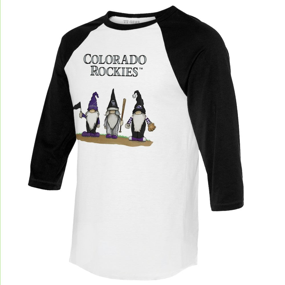 Colorado Rockies Tiny Turnip Unisex Gnomes 3/4-Sleeve Raglan T-Shirt White/Black