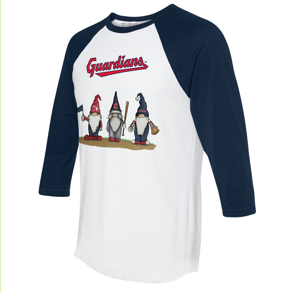Cleveland Guardians Tiny Turnip Unisex Gnomes 3/4-Sleeve Raglan T-Shirt White/Navy