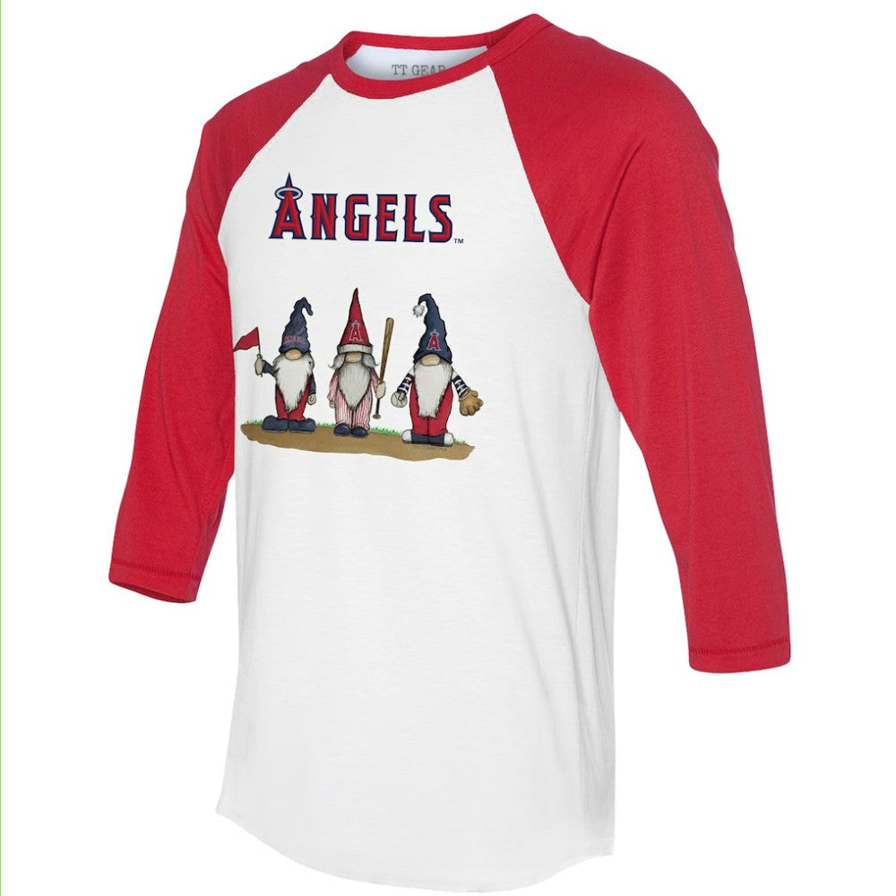 Los Angeles Angels Tiny Turnip Unisex Gnomes 3/4-Sleeve Raglan T-Shirt White/Red