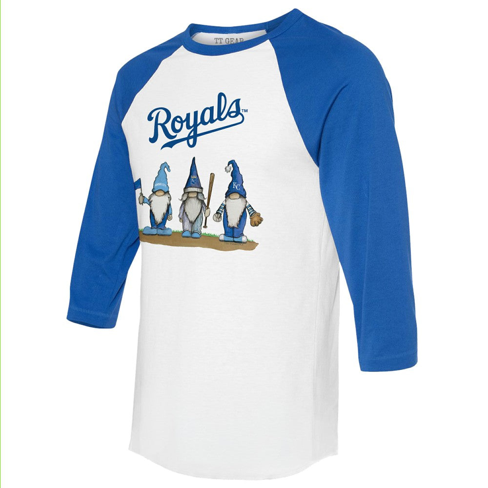 Kansas City Royals Tiny Turnip Unisex Gnomes 3/4-Sleeve Raglan T-Shirt White/Royal