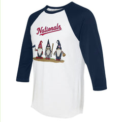 Washington Nationals Tiny Turnip Unisex Gnomes 3/4-Sleeve Raglan T-Shirt White/Navy