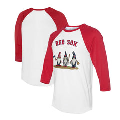 Boston Red Sox Tiny Turnip Unisex Gnomes 3/4-Sleeve Raglan T-Shirt White/Red