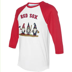 Boston Red Sox Tiny Turnip Unisex Gnomes 3/4-Sleeve Raglan T-Shirt White/Red