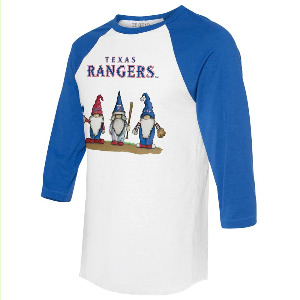 Texas Rangers Tiny Turnip Unisex Gnomes 3/4-Sleeve Raglan T-Shirt White/Royal