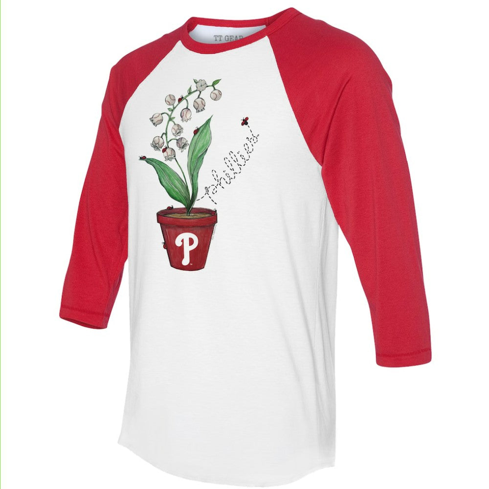 Philadelphia Phillies Tiny Turnip Unisex Lilies & Ladybugs 3/4-Sleeve Raglan T-Shirt White/Red