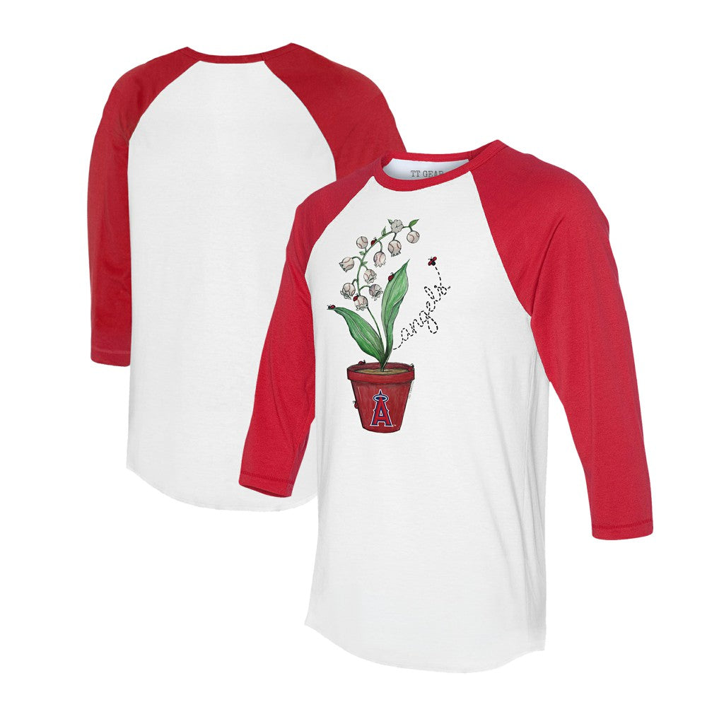Los Angeles Angels Tiny Turnip Unisex Lilies & Ladybugs 3/4-Sleeve Raglan T-Shirt White/Red