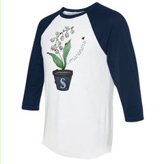 Seattle Mariners Tiny Turnip Unisex Lilies & Ladybugs 3/4-Sleeve Raglan T-Shirt White/Navy