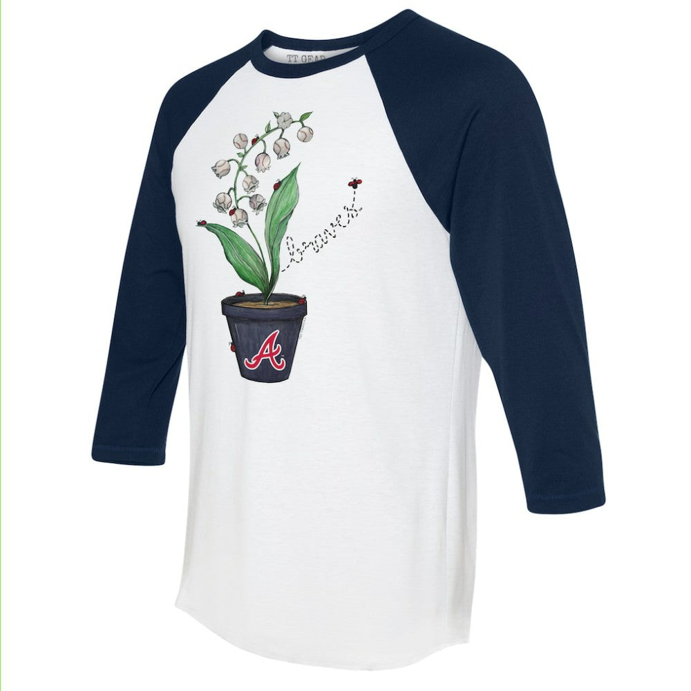 Atlanta Braves Tiny Turnip Unisex Lilies & Ladybugs 3/4-Sleeve Raglan T-Shirt White/Navy