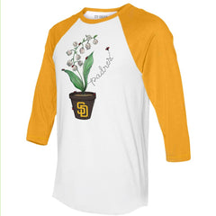 San Diego Padres Tiny Turnip Unisex Lilies & Ladybugs 3/4-Sleeve Raglan T-Shirt White/Gold