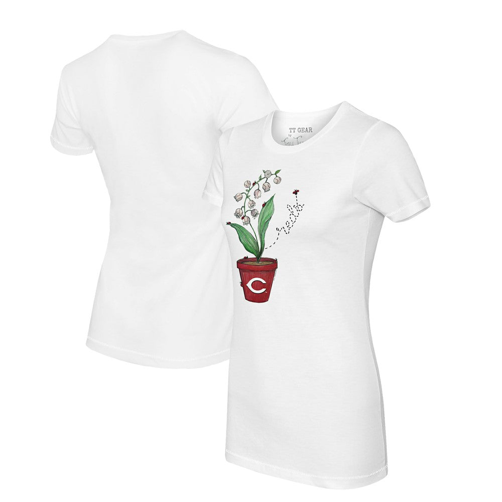 Cincinnati Reds Tiny Turnip Women's Lilies & Ladybugs T-Shirt White