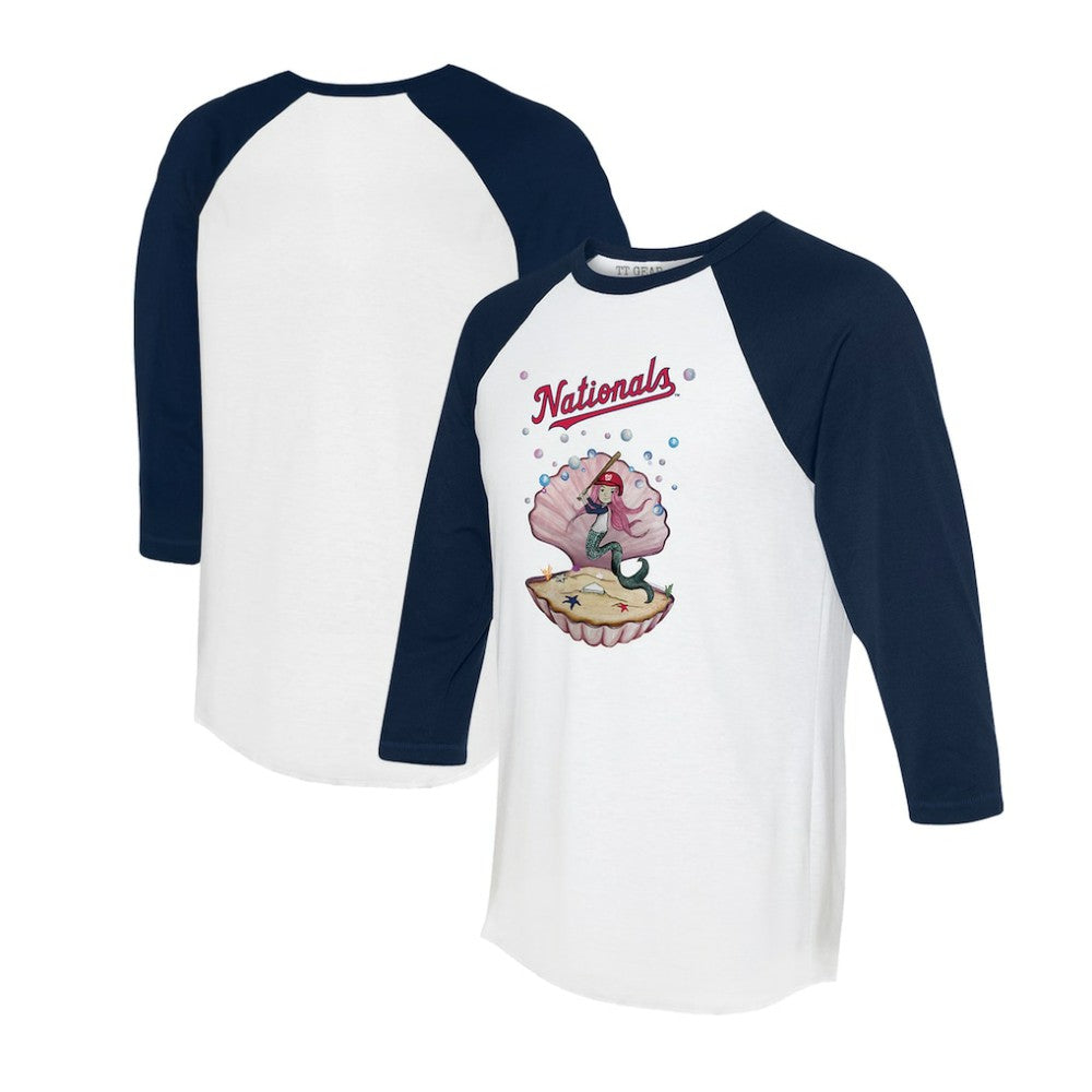 Washington Nationals Tiny Turnip Unisex Mermaid 3/4-Sleeve Raglan T-Shirt White/Navy